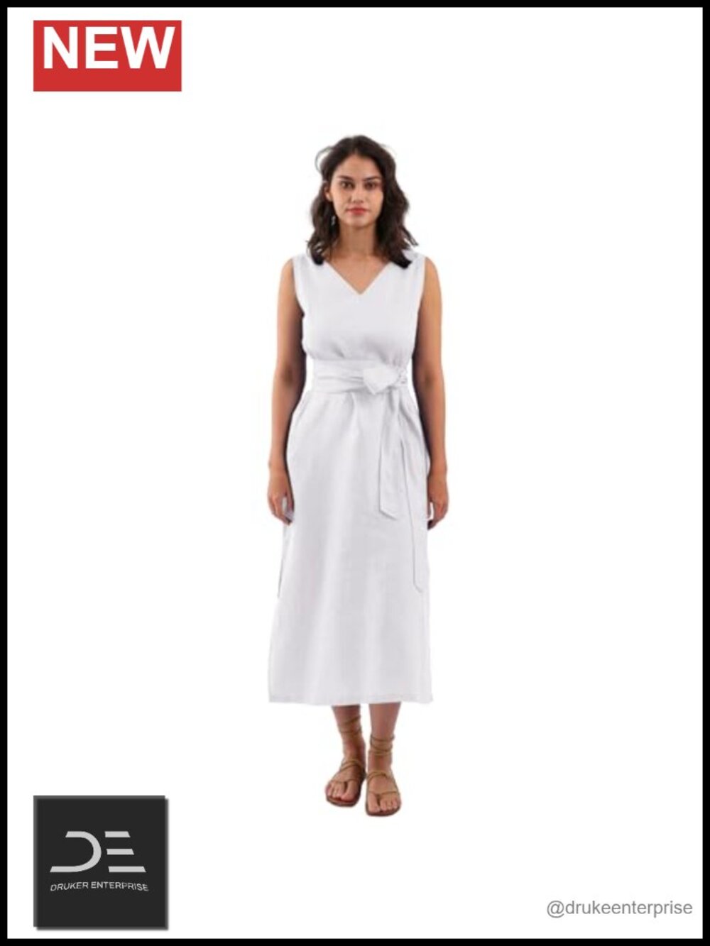Linen V-Neck Midi Dress
